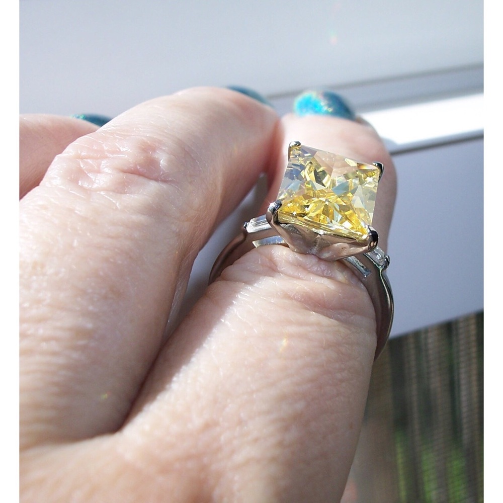STAINLESS STEEL Canary Yellow Radiant Cut Cubic Zirconia Ring - Picture 5 of 16